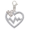 Silver Plated Large Clear Crystal Heart with Heartbeat - Silver Plated Clip on Charm with Mini Year 2025: Year to Remember Jewelry Gift - Celebrations