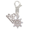 Silver Plated Mini AB Crystal Ship Wheel - Navigation - Silver Plated Clip on Charm with Mini Year 2025: Year to Remember Jewelry Gift - Celebrations