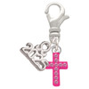 Silver Plated Small Hot Pink Crystal Cross - Silver Plated Clip on Charm with Mini Year 2025: Year to Remember Jewelry Gift - Celebrations