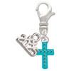 Silver Plated Small Teal Crystal Cross - Silver Plated Clip on Charm with Mini Year 2025: Year to Remember Jewelry Gift - Celebrations