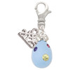 Silver Plated Light Blue Easter Egg with Multicolored Crystal Dots - Silver Plated Clip on Charm with Mini Year 2025: Year to Remember Jewelry Gift - Celebrations