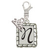 Silver Plated Pebble Border Initial - N - Silver Plated Clip on Charm with Mini Year 2025: Year to Remember Jewelry Gift - Celebrations