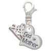 Silver Plated Small ''Godmother'' Heart with Clear Crystal - Silver Plated Clip on Charm with Mini Year 2025: Year to Remember Jewelry Gift - Celebrations