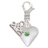Silver Plated Large August - Lime Green Crystal Heart - Silver Plated Clip on Charm with Mini Year 2025: Year to Remember Jewelry Gift - Celebrations