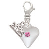 Silver Plated Large October - Hot Pink Crystal Heart - Silver Plated Clip on Charm with Mini Year 2025: Year to Remember Jewelry Gift - Celebrations