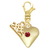 Gold-tone Large Maroon Crystal Heart - Gold-tone Plated Clip on Charm with Mini Year 2025: Year to Remember Jewelry Gift - Celebrations