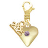 Gold-tone Large Light Purple Crystal Heart - Gold-tone Plated Clip on Charm with Mini Year 2025: Year to Remember Jewelry Gift - Celebrations