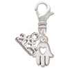 Silver Plated Small Heart Hamsa Hand - Silver Plated Clip on Charm with Mini Year 2025: Year to Remember Jewelry Gift - Celebrations