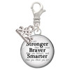 Silver Plated Domed Stronger Braver Smarter - Silver Plated Clip on Charm with Mini Year 2025: Year to Remember Jewelry Gift - Celebrations
