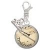 Silver Plated Domed Music - Trombone - Silver Plated Clip on Charm with Mini Year 2025: Year to Remember Jewelry Gift - Celebrations