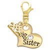 Gold-tone Large Big Sister Heart with Clear Crystal - Gold-tone Plated Clip on Charm with Mini Year 2025: Year to Remember Jewelry Gift - Celebrations