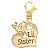 Gold-tone Large Lil Sister Heart with Clear Crystal - Gold-tone Plated Clip on Charm with Mini Year 2025: Year to Remember Jewelry Gift - Celebrations