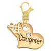 Gold-tone Large Daughter Heart with Crystal - Gold-tone Plated Clip on Charm with Mini Year 2025: Year to Remember Jewelry Gift - Celebrations