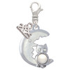 Silver Plated Large Imitation Pearl Owl Sitting on White Moon - Silver Plated Clip on Charm with Mini Year 2025: Year to Remember Jewelry Gift - Celebrations