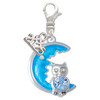 Silver Plated Large Blue Owl on Hot Blue Moon - Silver Plated Clip on Charm with Mini Year 2025: Year to Remember Jewelry Gift - Celebrations