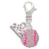 Silver Plated Small Sparkle Pink AB Softball - Silver Plated Clip on Charm with Mini Year 2025: Year to Remember Jewelry Gift - Celebrations