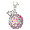 Silver Plated Large Super Sparkle Crystal Pink AB Volleyball - Silver Plated Clip on Charm with Mini Year 2025: Year to Remember Jewelry Gift - Celebrations