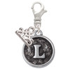 Silver Plated Antiqued Round Seal - Initial - L - Silver Plated Clip on Charm with Mini Year 2025: Year to Remember Jewelry Gift - Celebrations