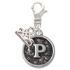 Silver Plated Antiqued Round Seal - Initial - P - Silver Plated Clip on Charm with Mini Year 2025: Year to Remember Jewelry Gift - Celebrations