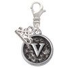Silver Plated Antiqued Round Seal - Initial - V - Silver Plated Clip on Charm with Mini Year 2025: Year to Remember Jewelry Gift - Celebrations
