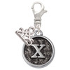 Silver Plated Antiqued Round Seal - Initial - X - Silver Plated Clip on Charm with Mini Year 2025: Year to Remember Jewelry Gift - Celebrations