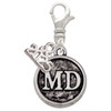 Silver Plated Doctor Caduceus Seal - MD - Silver Plated Clip on Charm with Mini Year 2025: Year to Remember Jewelry Gift - Celebrations