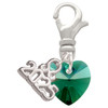 10mm Green Crystal Heart - Silver Plated Clip on Charm with Mini Year 2025: Year to Remember Jewelry Gift - Celebrations