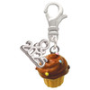Resin Mini Vanilla Cupcake with Chocolate Frosting - Silver Plated Clip on Charm with Mini Year 2025: Year to Remember Jewelry Gift - Celebrations
