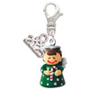 Resin Green Angel Holding Candy Cane - Silver Plated Clip on Charm with Mini Year 2025: Year to Remember Jewelry Gift - Celebrations