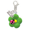 Resin Lime Green Daisy Flower with Hot Pink Ladybug - Silver Plated Clip on Charm with Mini Year 2025: Year to Remember Jewelry Gift - Celebrations