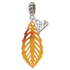 Acrylic Medium Leaf Orange Mixed Brown and Yellow - Silver Plated Twist Rope Bead Charm Dangle with Mini Year 2025: Year to Remember Jewelry Gift - Celebrations