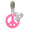 Acrylic Small Hot Pink Peace Sign - Silver Plated Twist Rope Bead Charm Dangle with Mini Year 2025: Year to Remember Jewelry Gift - Celebrations