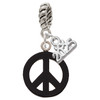 Acrylic Small Black Peace Sign - Silver Plated Twist Rope Bead Charm Dangle with Mini Year 2025: Year to Remember Jewelry Gift - Celebrations