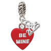 Acrylic Red "Be Mine / Kiss Me" Heart - Silver Plated Twist Rope Bead Charm Dangle with Mini Year 2025: Year to Remember Jewelry Gift - Celebrations