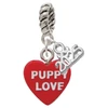 Acrylic Red "Puppy Love / Take a Walk" Heart - Silver Plated Twist Rope Bead Charm Dangle with Mini Year 2025: Year to Remember Jewelry Gift - Celebrations