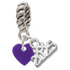 Acrylic 5/16" Purple Heart - Silver Plated Twist Rope Bead Charm Dangle with Mini Year 2025: Year to Remember Jewelry Gift - Celebrations