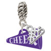 Acrylic Purple Cheer Megaphone - Silver Plated Twist Rope Bead Charm Dangle with Mini Year 2025: Year to Remember Jewelry Gift - Celebrations