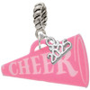 Acrylic Large Hot Pink Cheer Megaphone - Silver Plated Twist Rope Bead Charm Dangle with Mini Year 2025: Year to Remember Jewelry Gift - Celebrations