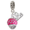 Silver Plated Hot Pink Giraffe Print Spinner - Silver Plated Twist Rope Bead Charm Dangle with Mini Year 2025: Year to Remember Jewelry Gift - Celebrations