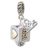 Two-tone Love You Square Spinner - Silver Plated Twist Rope Bead Charm Dangle with Mini Year 2025: Year to Remember Jewelry Gift - Celebrations