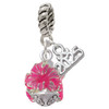 Hot Pink Hibiscus Flowers Spinner - Silver Plated Twist Rope Bead Charm Dangle with Mini Year 2025: Year to Remember Jewelry Gift - Celebrations