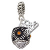 Silver Plated Diagonal Banded Barrel with Yellow Crystals Spinner - Silver Plated Twist Rope Bead Charm Dangle with Mini Year 2025: Year to Remember Jewelry Gift - Celebrations