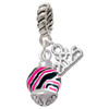 Silver Plated Wide Hot Pink Zebra Print Band Spinner - Silver Plated Twist Rope Bead Charm Dangle with Mini Year 2025: Year to Remember Jewelry Gift - Celebrations