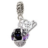 Silver Plated Black and Purple Bats with Crystals Spinner - Silver Plated Twist Rope Bead Charm Dangle with Mini Year 2025: Year to Remember Jewelry Gift - Celebrations