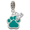 Silver Plated Large Teal Paw - Silver Plated Twist Rope Bead Charm Dangle with Mini Year 2025: Year to Remember Jewelry Gift - Celebrations