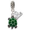 Silver Plated Green Top Turtle - Silver Plated Twist Rope Bead Charm Dangle with Mini Year 2025: Year to Remember Jewelry Gift - Celebrations