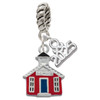 Silver Plated Red School House - Silver Plated Twist Rope Bead Charm Dangle with Mini Year 2025: Year to Remember Jewelry Gift - Celebrations