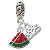 Silver Plated Mini Enamel Watermelon Slice - Silver Plated Twist Rope Bead Charm Dangle with Mini Year 2025: Year to Remember Jewelry Gift - Celebrations