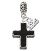 Silver Plated Large Black Enamel Cross with Decorated Sides - Silver Plated Twist Rope Bead Charm Dangle with Mini Year 2025: Year to Remember Jewelry Gift - Celebrations