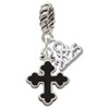 Silver Plated Small Black Enamel Botonee Cross - Silver Plated Twist Rope Bead Charm Dangle with Mini Year 2025: Year to Remember Jewelry Gift - Celebrations